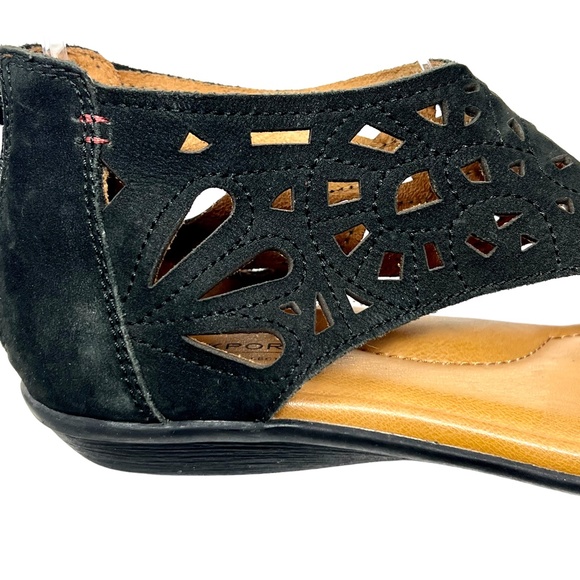 Rockport women's Cobb Hill Black Leather Laser Cut Design Flat Sandals size 7 - Picture 6 of 10